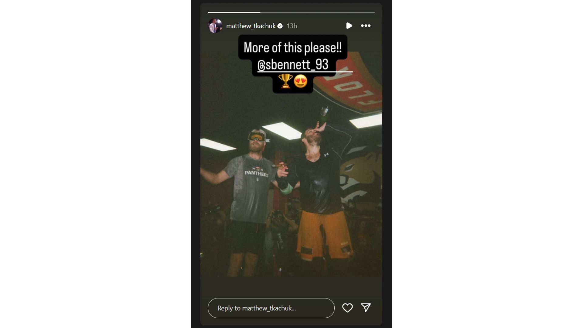 Matthew Tkachuk's Instagram story featuring Sam Bennett (Souce: Instagram @matthew_tkachuk)